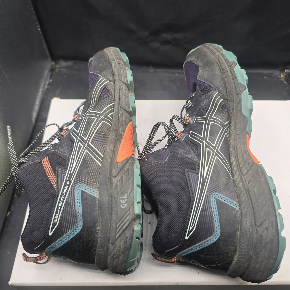 Asics Black and Purple Athletic Shoes with Teal Highlights‎